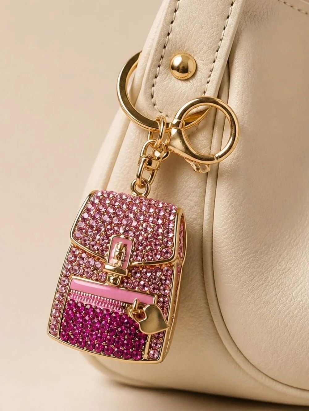 Love Heart Backpack Keychain Pink Rhinestone Bag Charm Sparkly Purse Pendant Gif